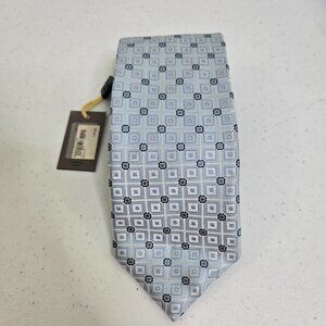 Canali Tie $145 New Blue Geometric Square Gray 100% Silk Necktie